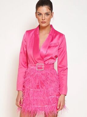 Z Crave Feather Mini Blazer Dress in Fuchsia with Belt in size medium